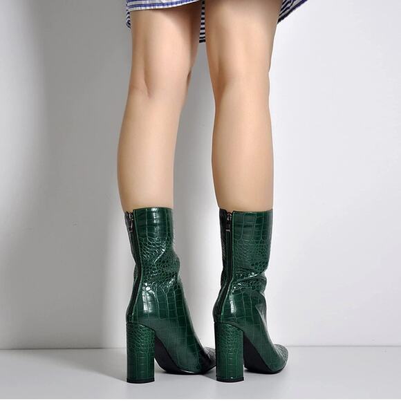 Lishan Women's Green Faux Croc Embossed Side Zip Ankle Boots Size EU41 - Picture 3 of 10